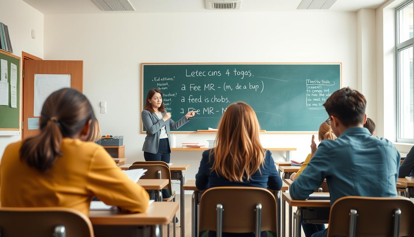 Students studying together in modern classroom